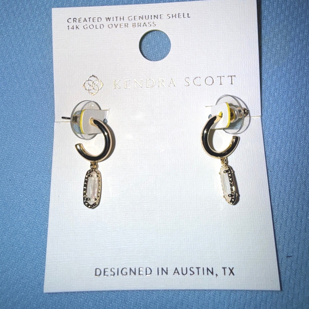 Kendra Scott Emma Huggie Earrings NEW Gold Ivory Mother of Pearl Shell
